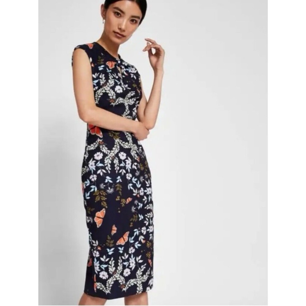 Ted Baker Kairra Kyoto Gardens Bow Neck Midi Dress | Navy | Size 1 (Small/4)